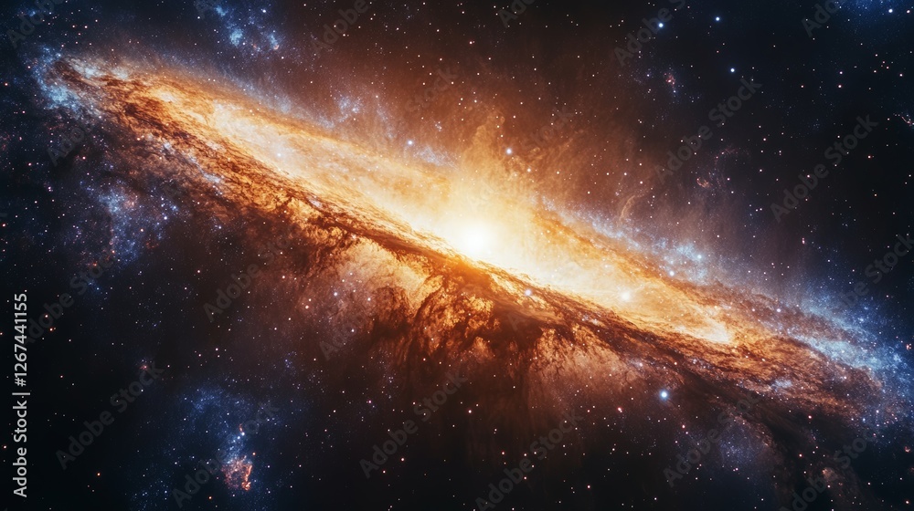 Fototapeta premium Majestic spiral galaxy with bright core and swirling arms in deep space.