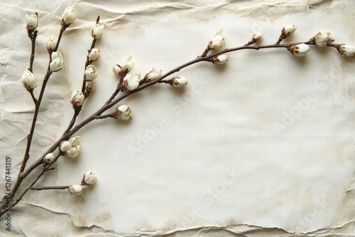 Obraz na płótnie delicate catkins, set on a blank, cream-colored card w salonie