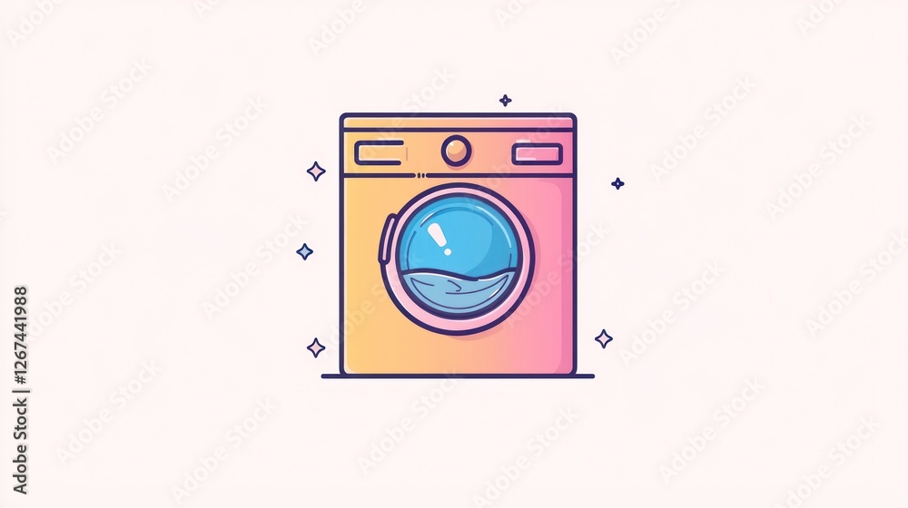 Colorful Cartoon Washing Machine, Simple Illustration, Home Appliance, Flat Design Colorful Cartoon Washing Machine, Simple Illustration, Home Appliance, Flat Design