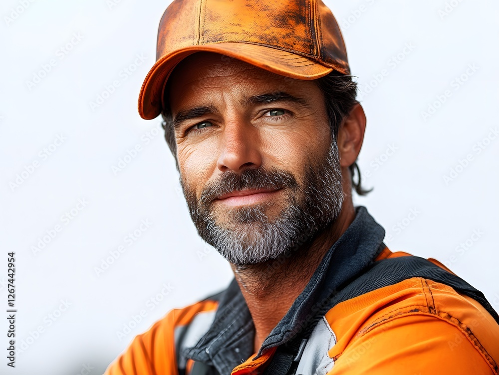 Portrait of a Confident Man in Work Attire with a Cap Outdoors Portrait of a Confident Man in Work Attire with a Cap Outdoors