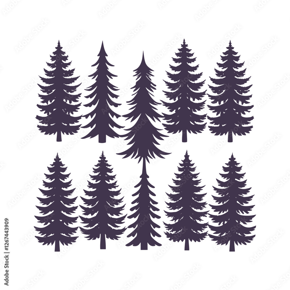 Obraz premium Woodland Pine Tree Clipart Isolated and Versatile Design Elements