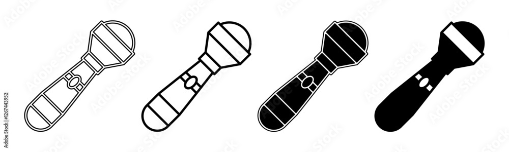 Black and white illustration of a flashlight. Flashlight icon collection with line. Stock vector illustration. Black and white illustration of a flashlight. Flashlight icon collection with line. Stock vector illustration.