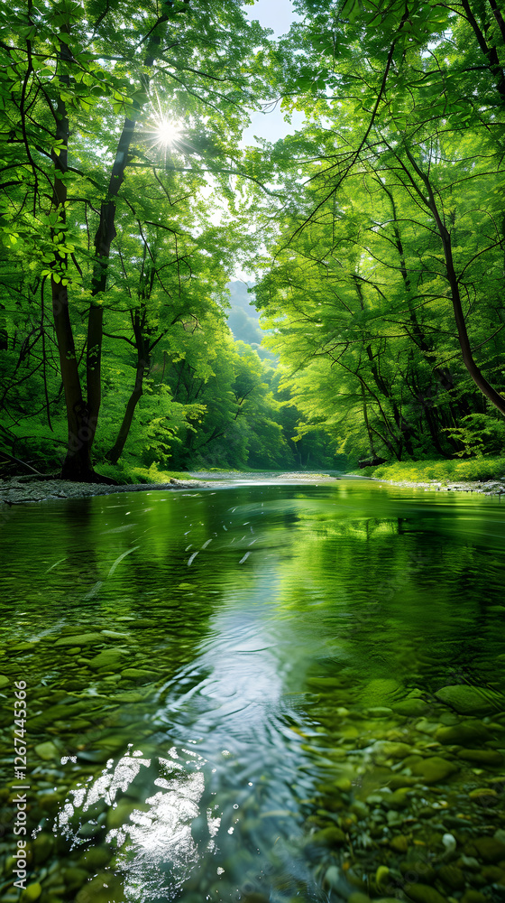Serene Forest River: A Tribute to Nature's Balance and Tranquility Serene Forest River: A Tribute to Nature's Balance and Tranquility