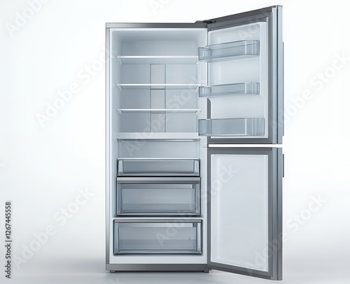 Wallpaper Mural Contemporary refrigerator with a bottom freezer stainless steel finish and open door revealing spacious interior adjustable shelves and advanced cooling system ideal for home kitchen appliances Torontodigital.ca