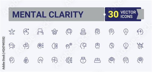 Mental Clarity icon collection. Contains related to spirit, mind, mental, stress, person, body, mindfulness. Sign and Symbol. Editable stroke. Vector illustration.