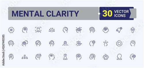 Mental Clarity icon collection. Contains related to spirit, mind, mental, stress, person, body, mindfulness. Sign and Symbol. Editable stroke. Vector illustration.