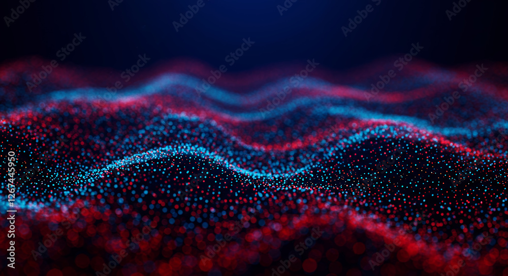 ** Abstract Data Wave: Red and Blue Particle Flow - Tech, Science, Innovation, and Futuristic Background ** Abstract Data Wave: Red and Blue Particle Flow - Tech, Science, Innovation, and Futuristic Background