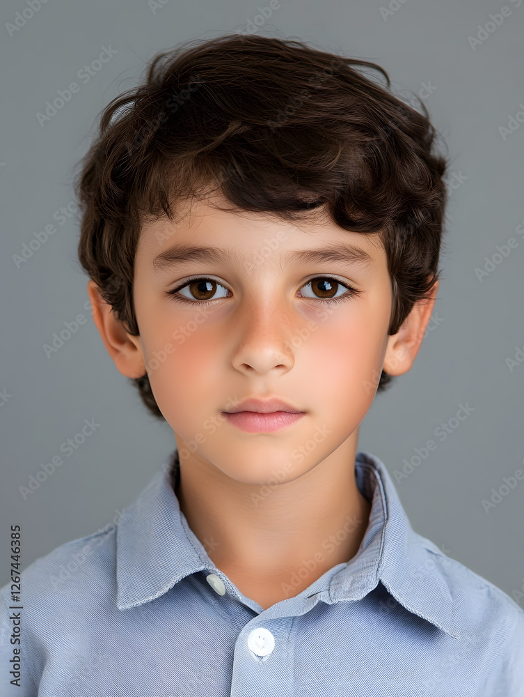 Portrait boy ID photo on gray background Portrait boy ID photo on gray background