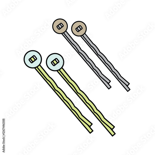 Hair pins flat sketch vector mockup template technical illustration.