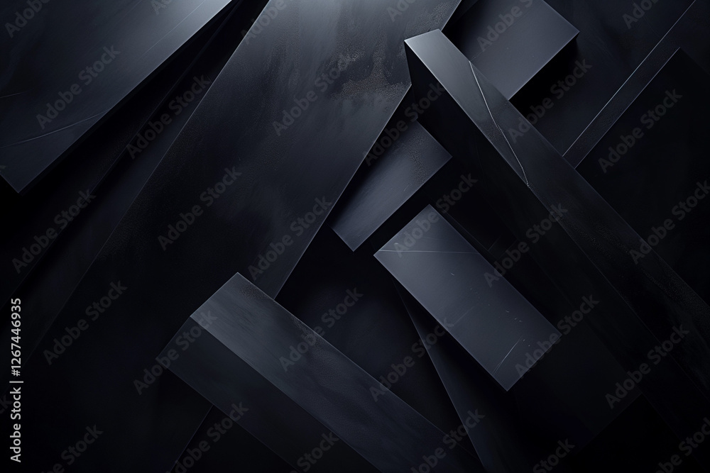 Fototapeta premium A dark composition featuring bold black geometric shapes arranged in an abstract pattern. T