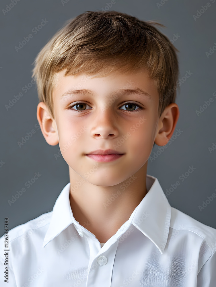 Portrait boy ID photo on gray background Portrait boy ID photo on gray background