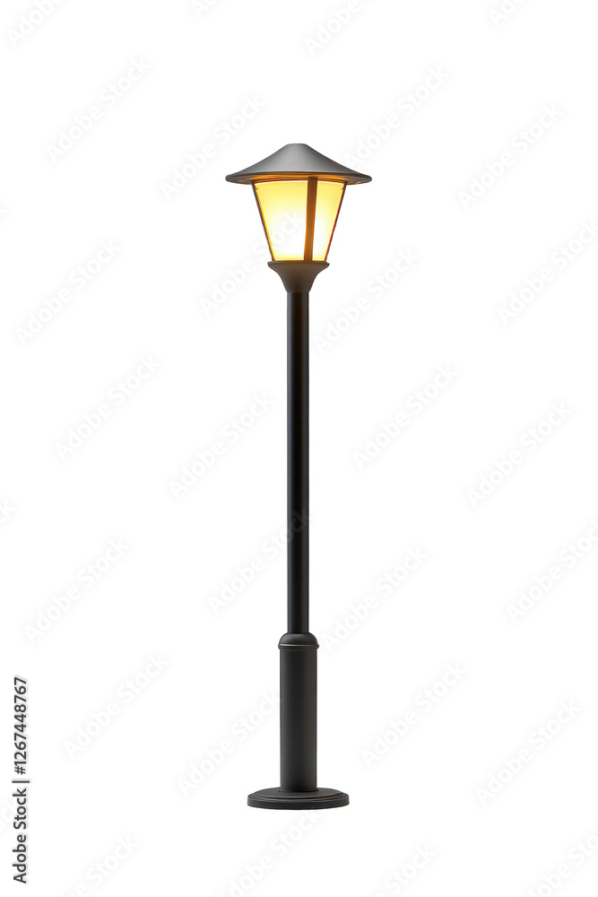 Illuminated lamppost casting warm light is positioned against transparent backdrop Illuminated lamppost casting warm light is positioned against transparent backdrop