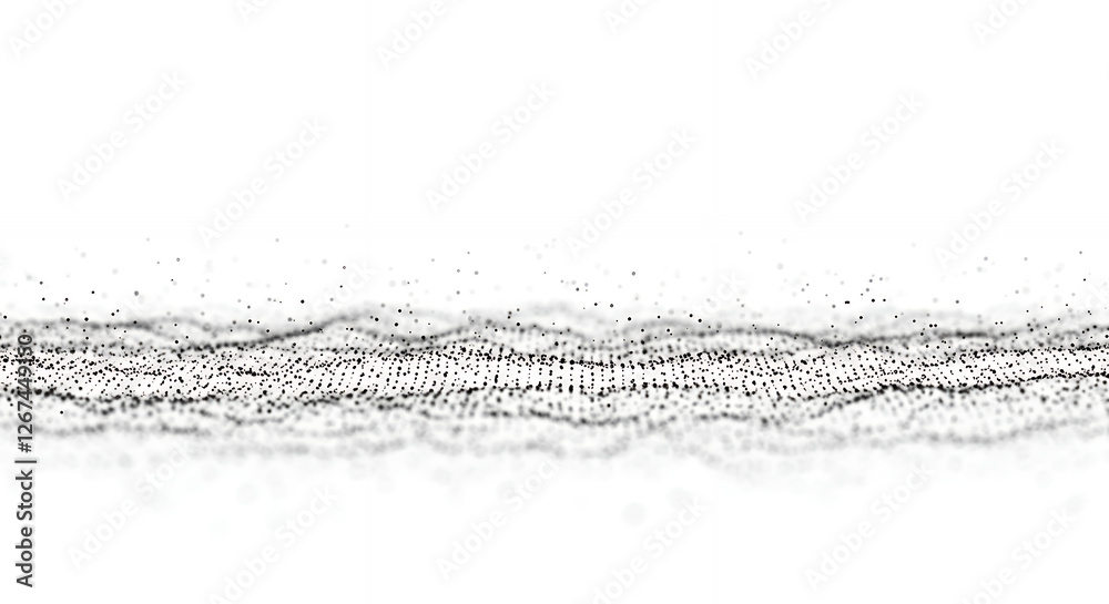 Abstract Wave: Dynamic Particle Field on White - Digital Design, Technology & Futuristic Background