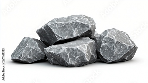 Gray rocks pile, studio shot, white background, construction material