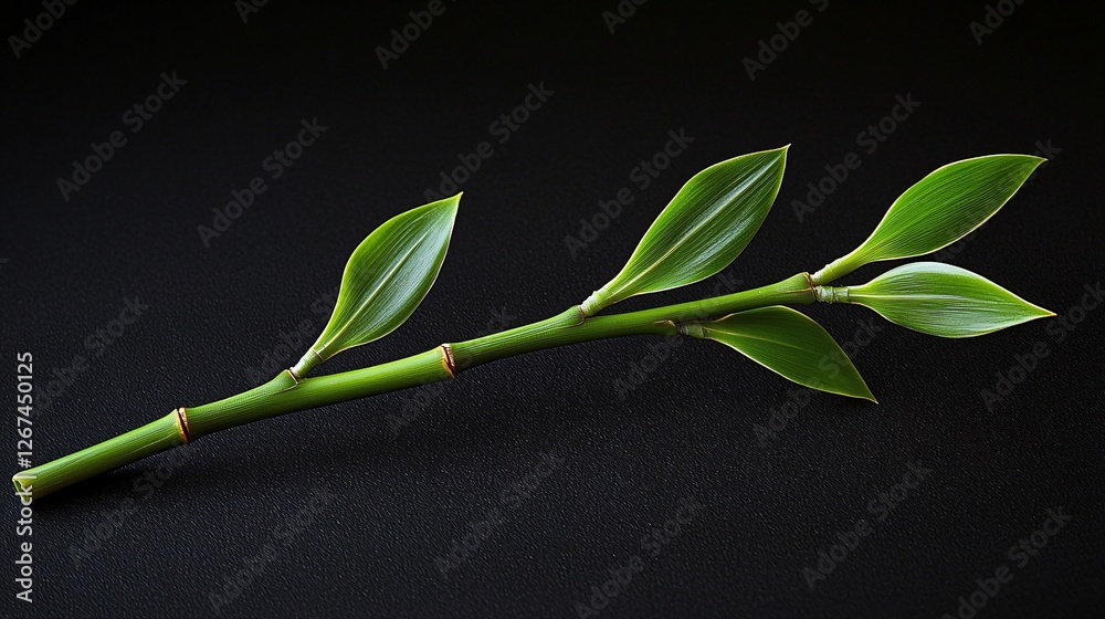Obraz premium Green bamboo sprig, dark background, nature, tranquility, wellness