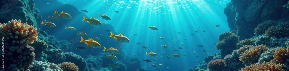Obraz premium School of fish swimming in ocean, fish, aquatic, ocean
