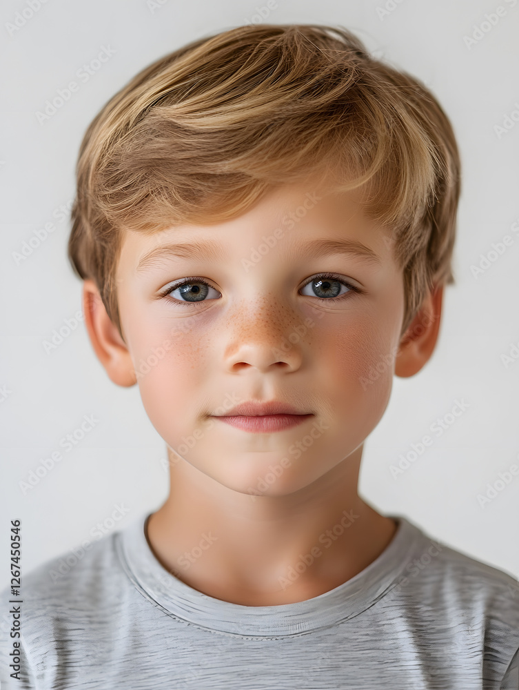 Fototapeta premium Portrait boy ID photo on gray background