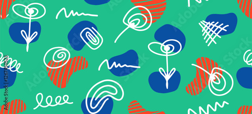 Seamless doodle pattern with abstract flower For wrapping paper, wallpaper, surface textures, textiles.