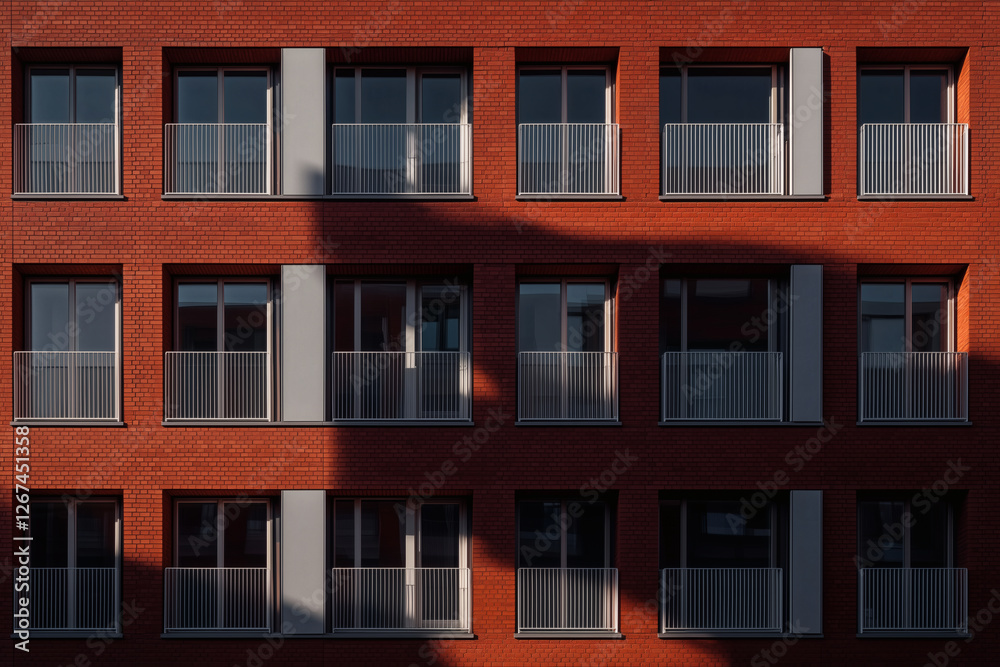 Brick Building Facade with Balconies