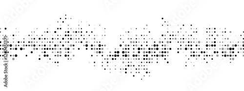 Halftone dot abstract background. Features random particles in a chaotic mosaic with a linear dot pattern. Ideal for banners, posters, websites, and social media frames. Vector illustration.