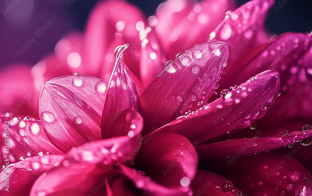 Stunning macro shot of pink flower with water droplets on petals for elegant floral photography and nature art Stunning macro shot of pink flower with water droplets on petals for elegant floral photography and nature art