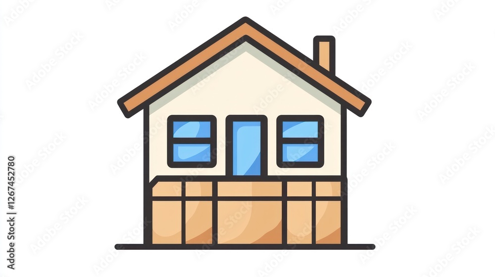 Simple cartoon house with repairs, possible use for home renovation or architecture Simple cartoon house with repairs, possible use for home renovation or architecture