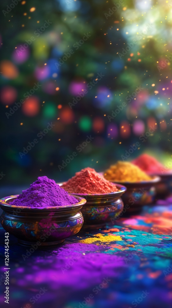 Fototapeta premium Colorful holi colors in bowls.