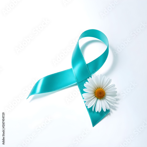 Teal ribbon and white daisy supporting sexual assault awareness and prevention month
