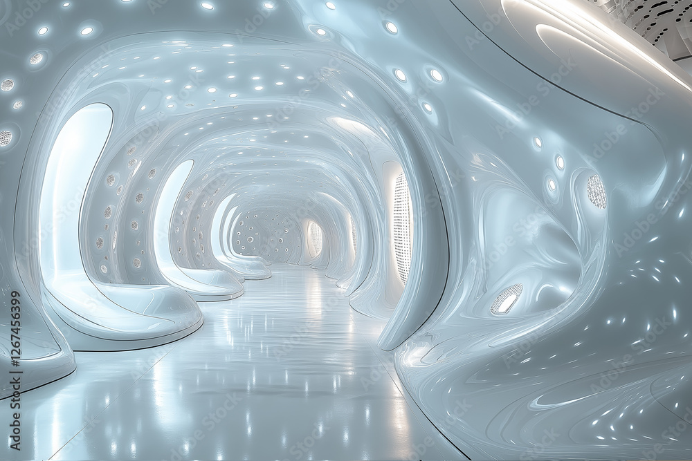 Obraz premium Empty futuristic with background, abstract design and modern neon lighting and tunnel rooms