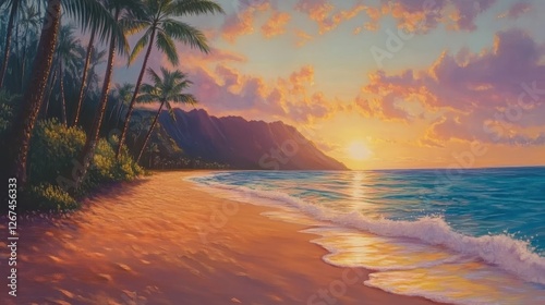 Serene Evening on Hawaiian Beach with Golden Sands
