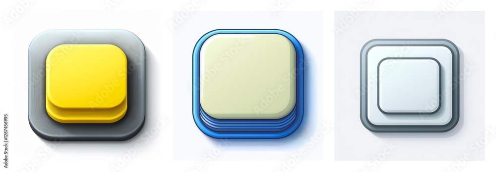 Three stacked squares with rounded corners in yellow, blue, and white/grey hues, creating a layered, interface element look with soft shadows. Three stacked squares with rounded corners in yellow, blue, and white/grey hues, creating a layered, interface element look with soft shadows.