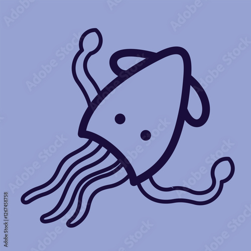 Lineart outline Sea Animal in cute colorful design for kids and education