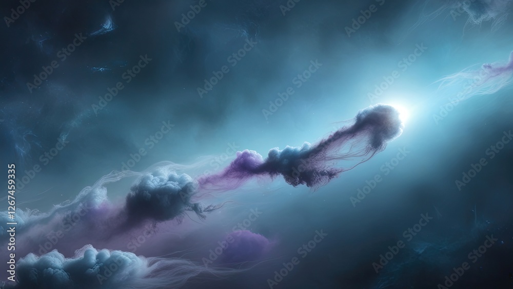 Fototapeta premium A mesmerizing cosmic nebula, with swirling clouds of interstellar gas forming intricate, fluid shapes and stars, sky space background, wallpaper, web banner