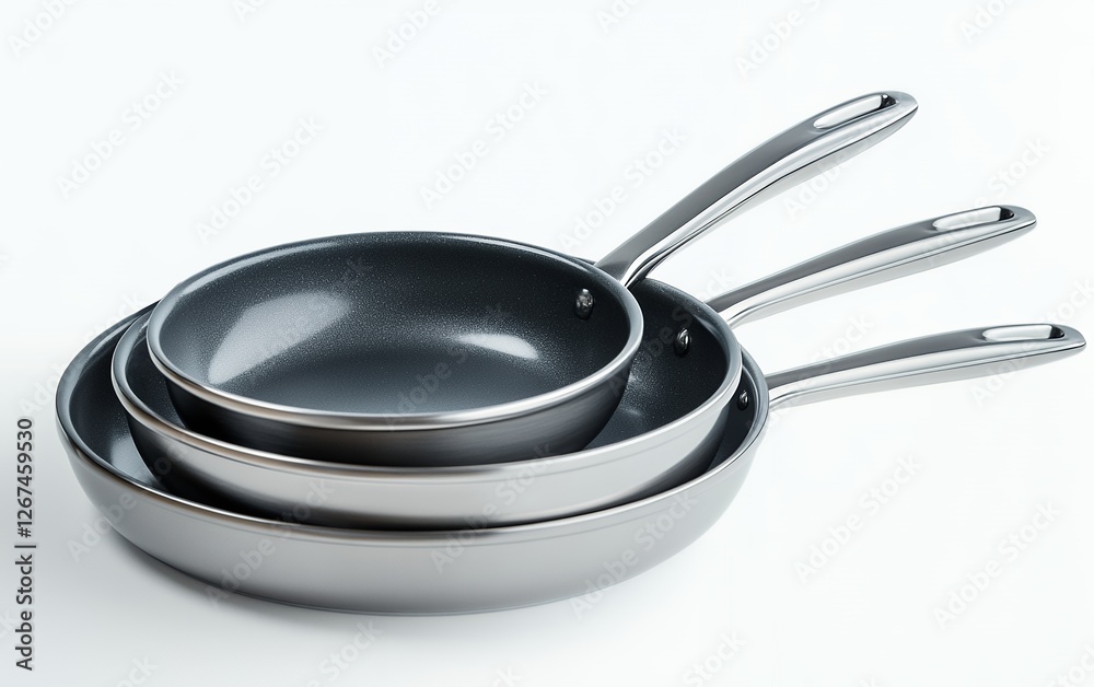 Premium stainless steel frying pan set with nonstick interior and ergonomic handles for professional cooking and kitchen use Premium stainless steel frying pan set with nonstick interior and ergonomic handles for professional cooking and kitchen use