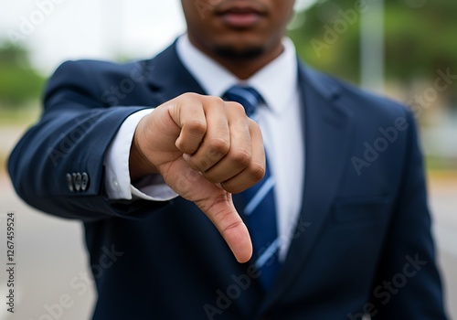 Businessman Showing Disapproval with Thumbs Down photo