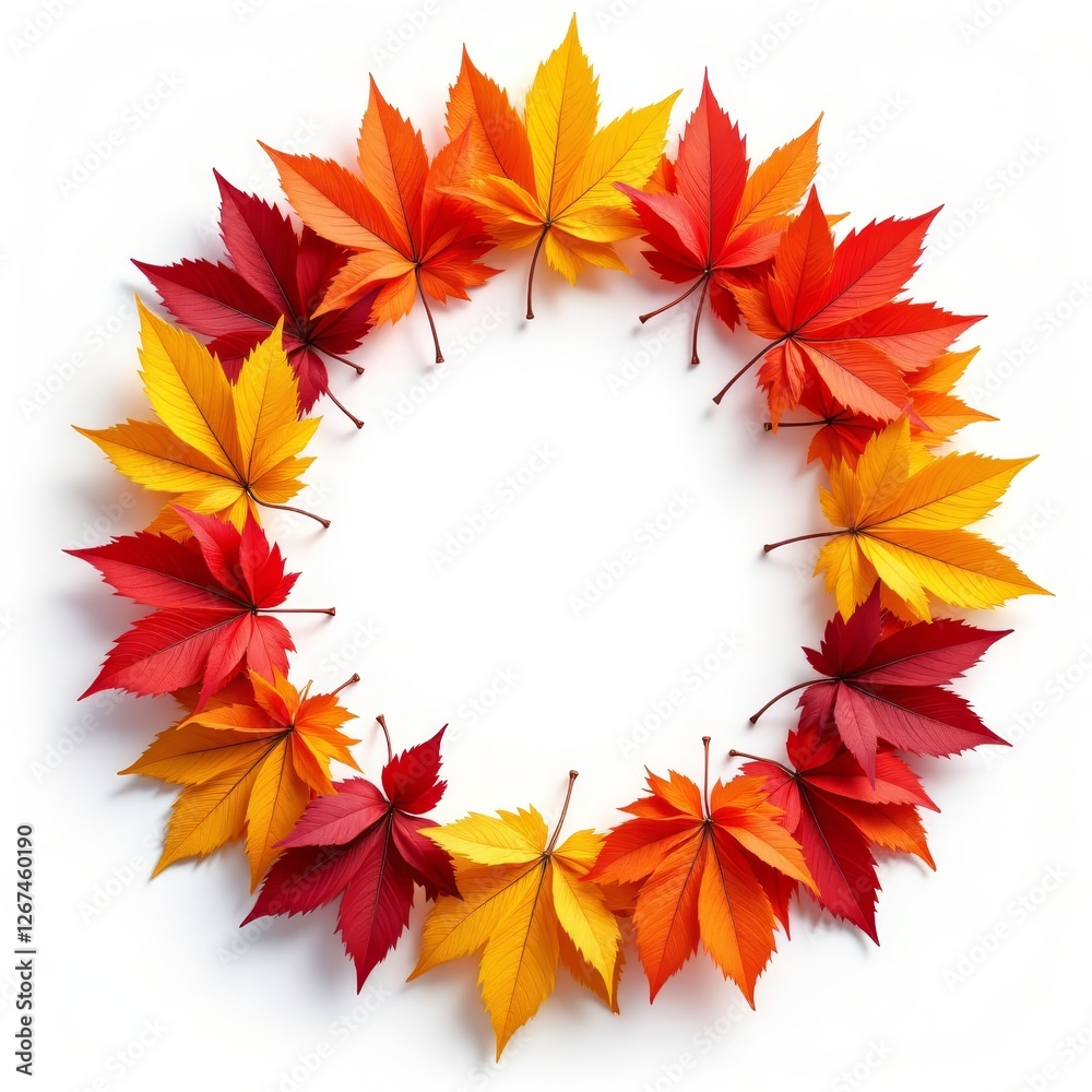 Fototapeta premium Autumn Leaves Wreath with Red, Orange, Yellow Colors