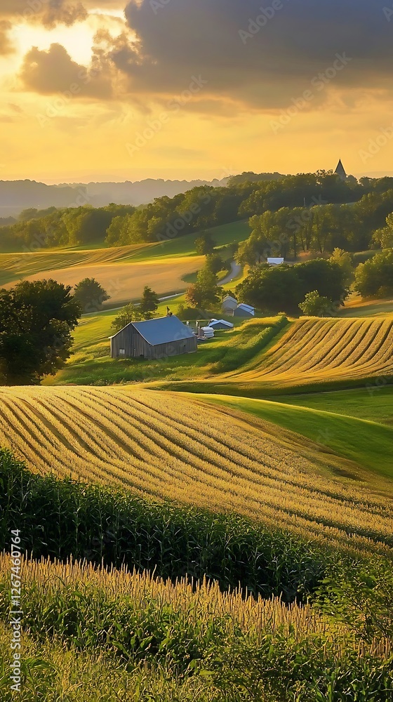 Fototapeta premium stunning valley with red orange autumn trees sky image