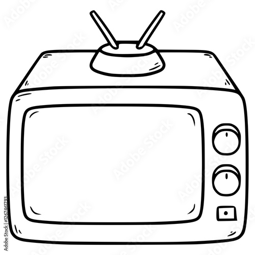 Retro TV illustration hand drawn outline vector