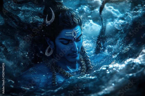 Lord Shiva's Mystical Dive: A Digital Depiction of Hindu Deity photo