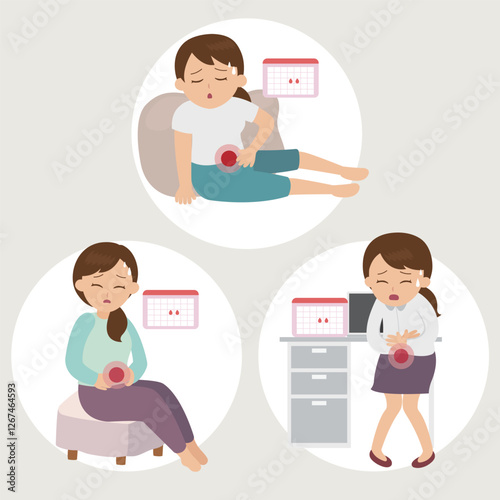 Collection of Menstrual Cramp Illustrations.