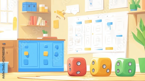 Fun office space with colorful dice