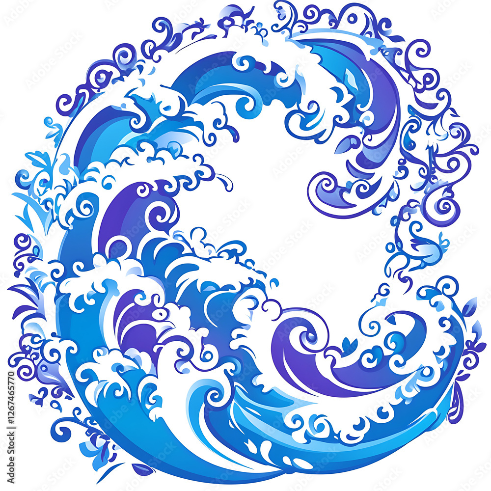 Artistic Oceanic Wave Design Ornamental Sea Pattern with Floral and Swirling Elements Vector Artistic Oceanic Wave Design Ornamental Sea Pattern with Floral and Swirling Elements Vector