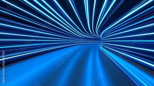 Fototapeta Naklejka Na Ścianę i Meble -  Abstract blue neon light tunnel. Futuristic technology background.
