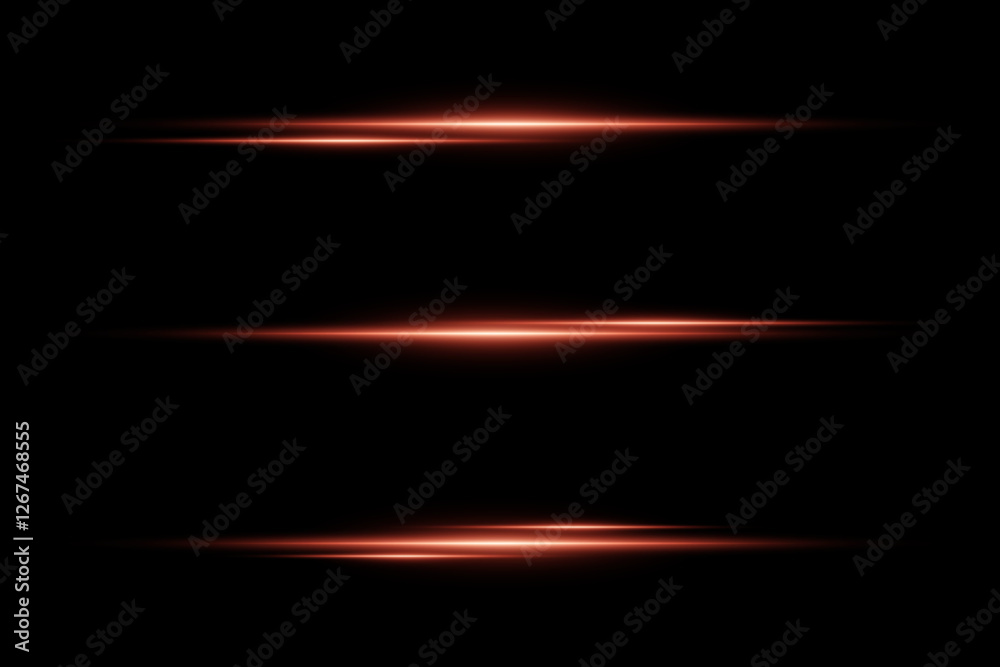 Fototapeta premium Red neon light effect, horizontal lines. Vector illustration