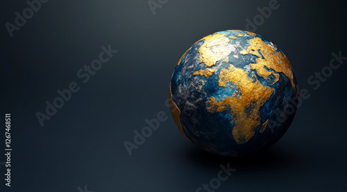 Fototapeta Naklejka Na Ścianę i Meble -  Exploring the beauty of our planet with a stunning blue and gold Earth globe on a dark backdrop, symbolizing global awareness and the spirit of Earth Day