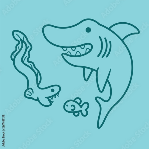 Lineart outline Sea Animal in cute colorful design for kids and education