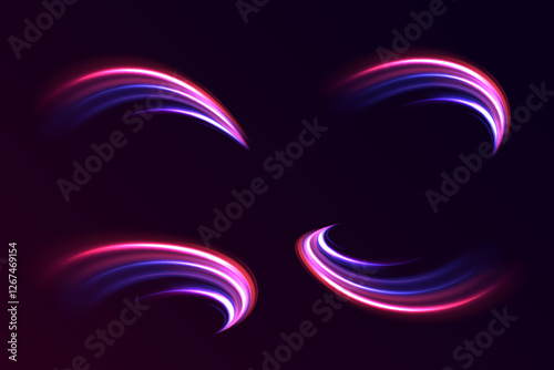 Futuristic wave flash, neon spiral. A semicircular wave, a vortex of a curved light trail.