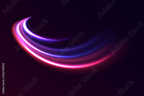 Futuristic wave flash, neon spiral. A semicircular wave, a vortex of a curved light trail.