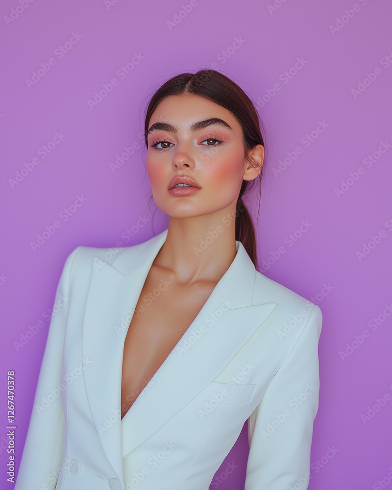 portrait of a young woman wearing white suit portrait of a young woman wearing white suit