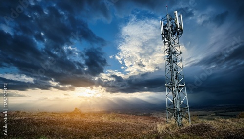 mobile phone transmitter antenna with dramatic sky with cloud